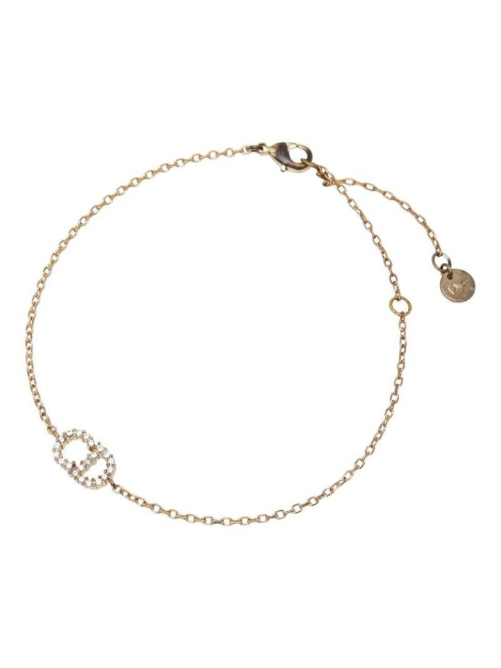 Dior CD Logo Chain Bracelet Gold Plated Rhinestone